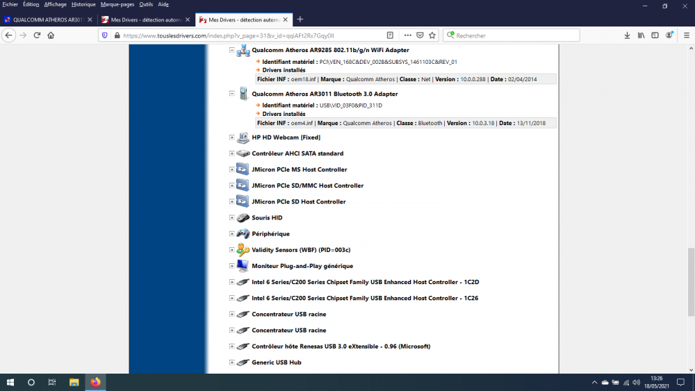 Qualcomm atheros ar3011 bluetooth 3 0 adapter windows communaut du