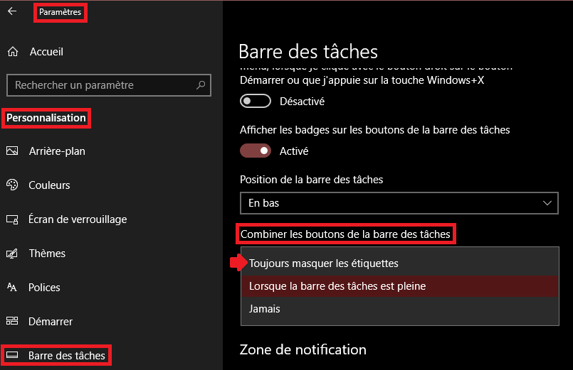 Windows 11 : Ne pas Combiner les boutons de la barre des tâches 